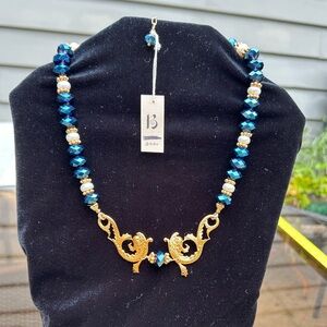 Beth Fergon Design Sea Serpent Baroke Pearl Blue Crystal Gold filled necklace